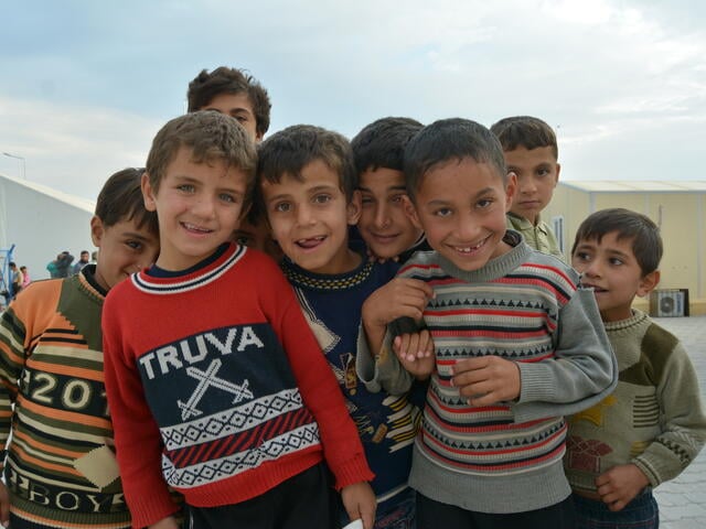 Children at a camp near Turkey’s border with Syria