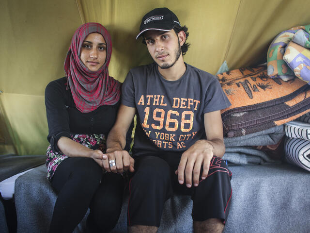 Engaged Syrian couple in the Alexandria refugee camp
