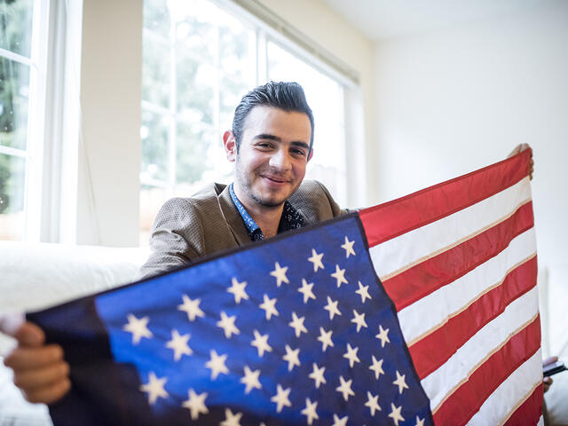 Mohamed Bazara at his apartment in Tukwila, Washington.