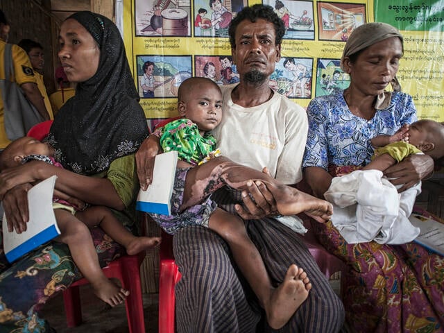 Displaced Rohingya at an IRC health clinic