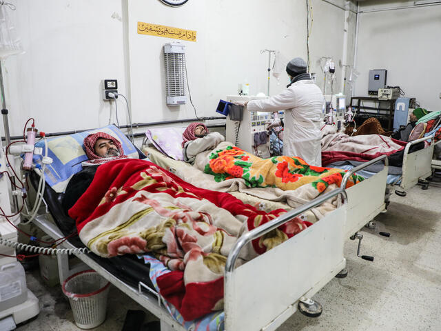 Patients with kidney failure receive treatment at a hospital in Eastern Ghouta