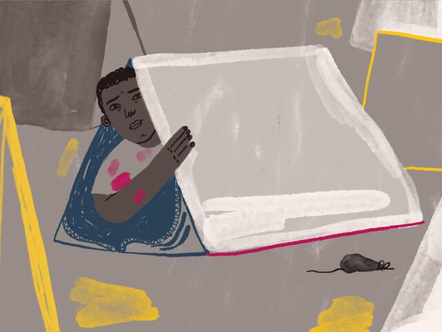 Illustration by Jocie Juritz about the mental health crisis facing refugees on the Greek islands