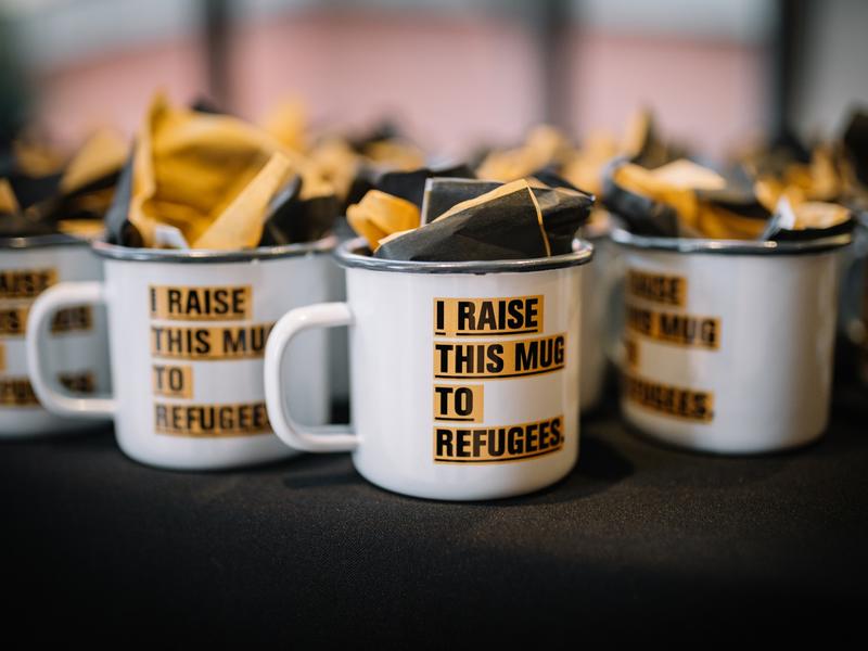 Enamel mugs were given to guests at Journey to the Wasatch Enamel mugs were given to guests at the International Rescue Committee in Salt Lake City's Journey to the Wasatch