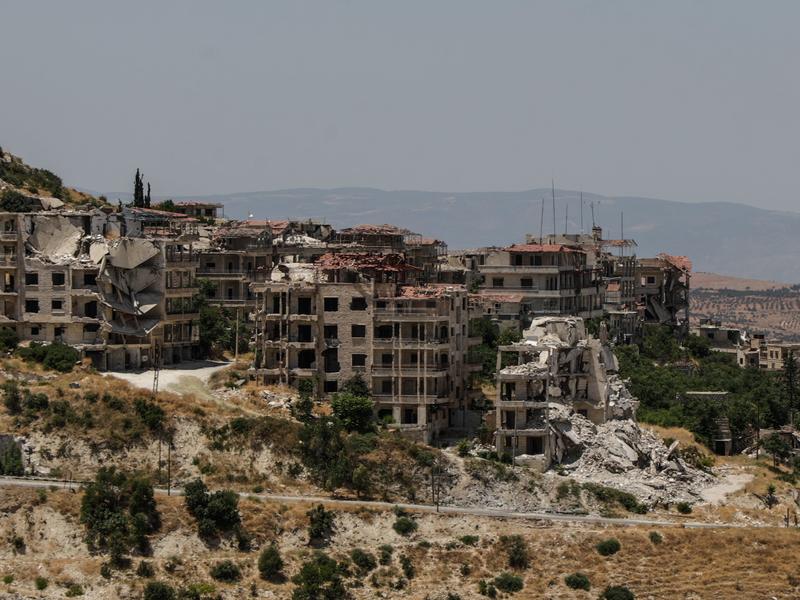 Destroyed buildings in Ariha, a city in Idlib province Destroyed buildings in Ariha, a city in Idlib province