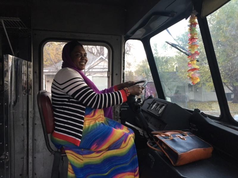 Kaltum Spice Kitchen Incubator entrepreneur sits in her new food truck Kaltum Spice Kitchen Incubator entrepreneur sits in her new food truck