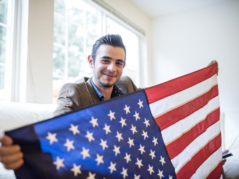 Mohamed Bazara at his apartment in Tukwila, Washington