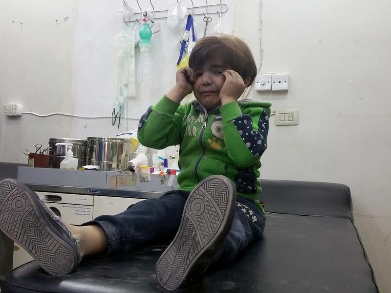 A child gets treatment at a hospital after a suspected chemical gas attack on April 4 in the town of Khan Shaykhun