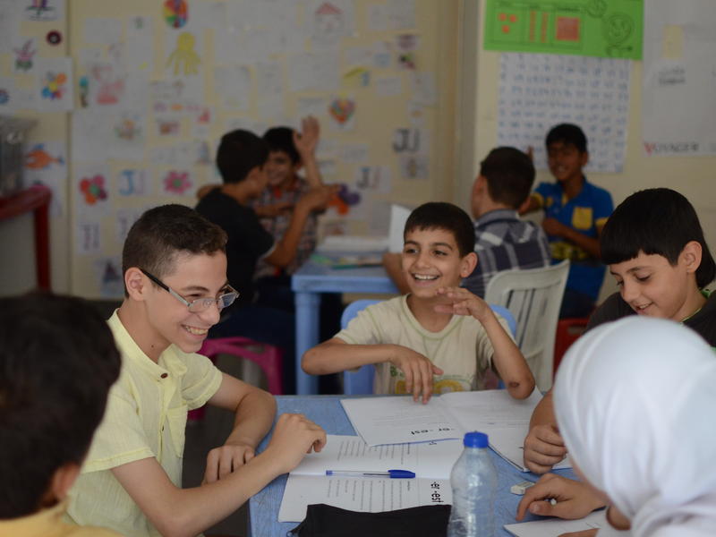 Syrian children and youth in a classroom in Lebanon