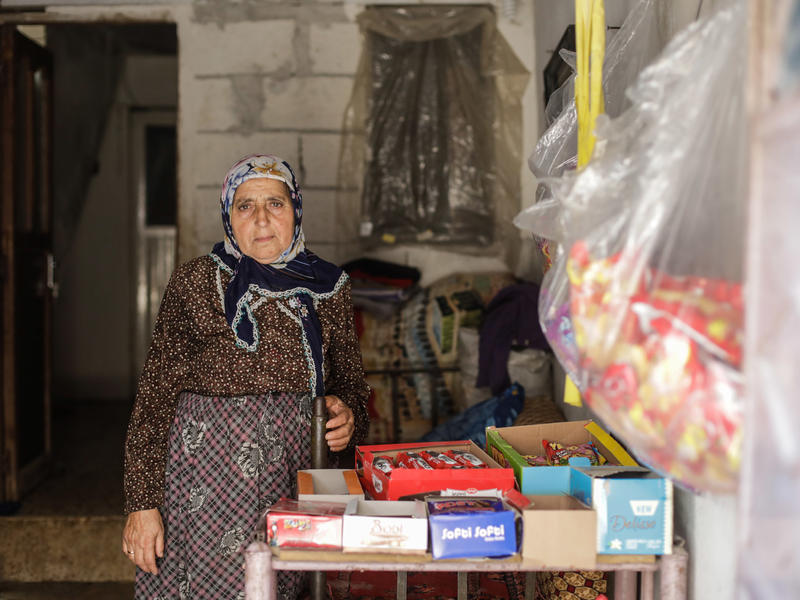 70-year-old Mariam lives in Idlib where she sells sweets and biscuits. 70-year-old Mariam lives in Idlib where she sells sweets and biscuits.