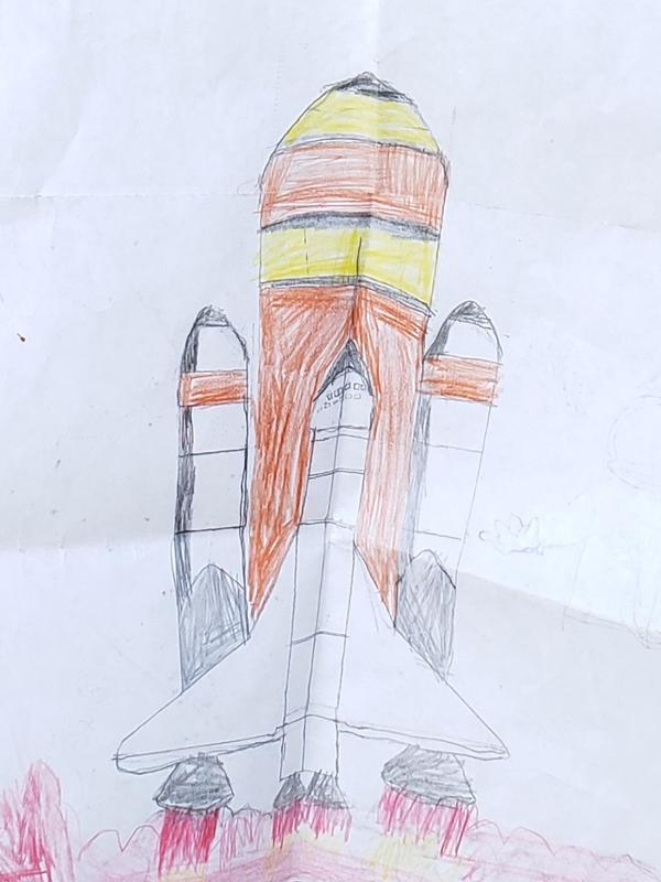 A drawing of a Space Shuttle rocket launch.