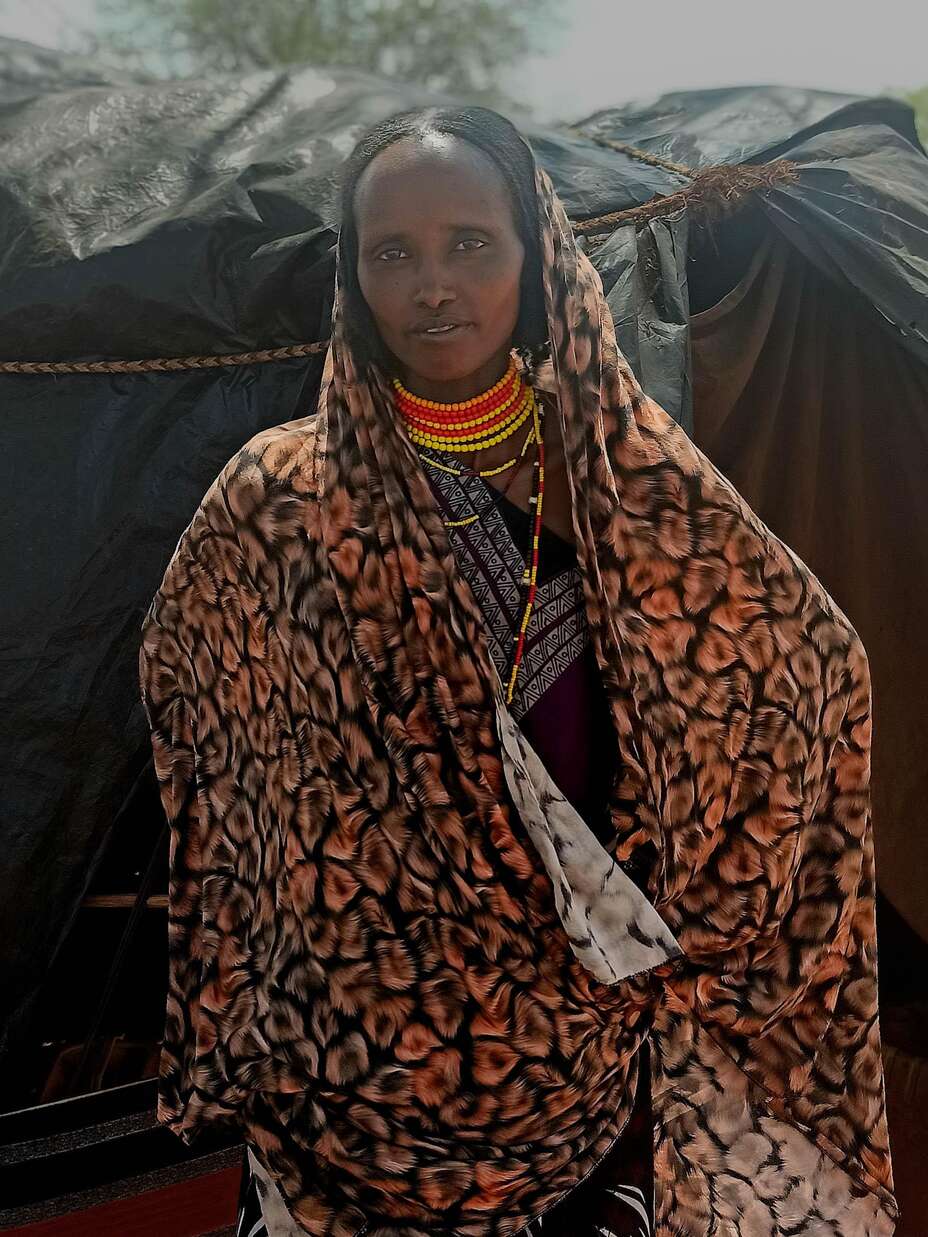 Yubo Mulu at the Melka Adi IDP site, where she is now living in displacement with her five children. 