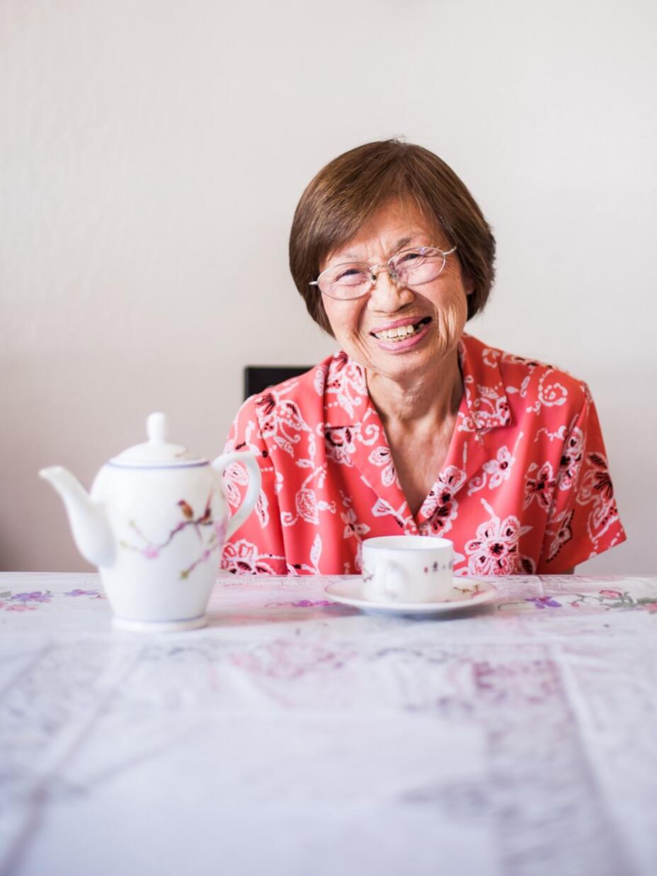 Lieu Thi Dang from Vietnam sits down for a cup of tea 