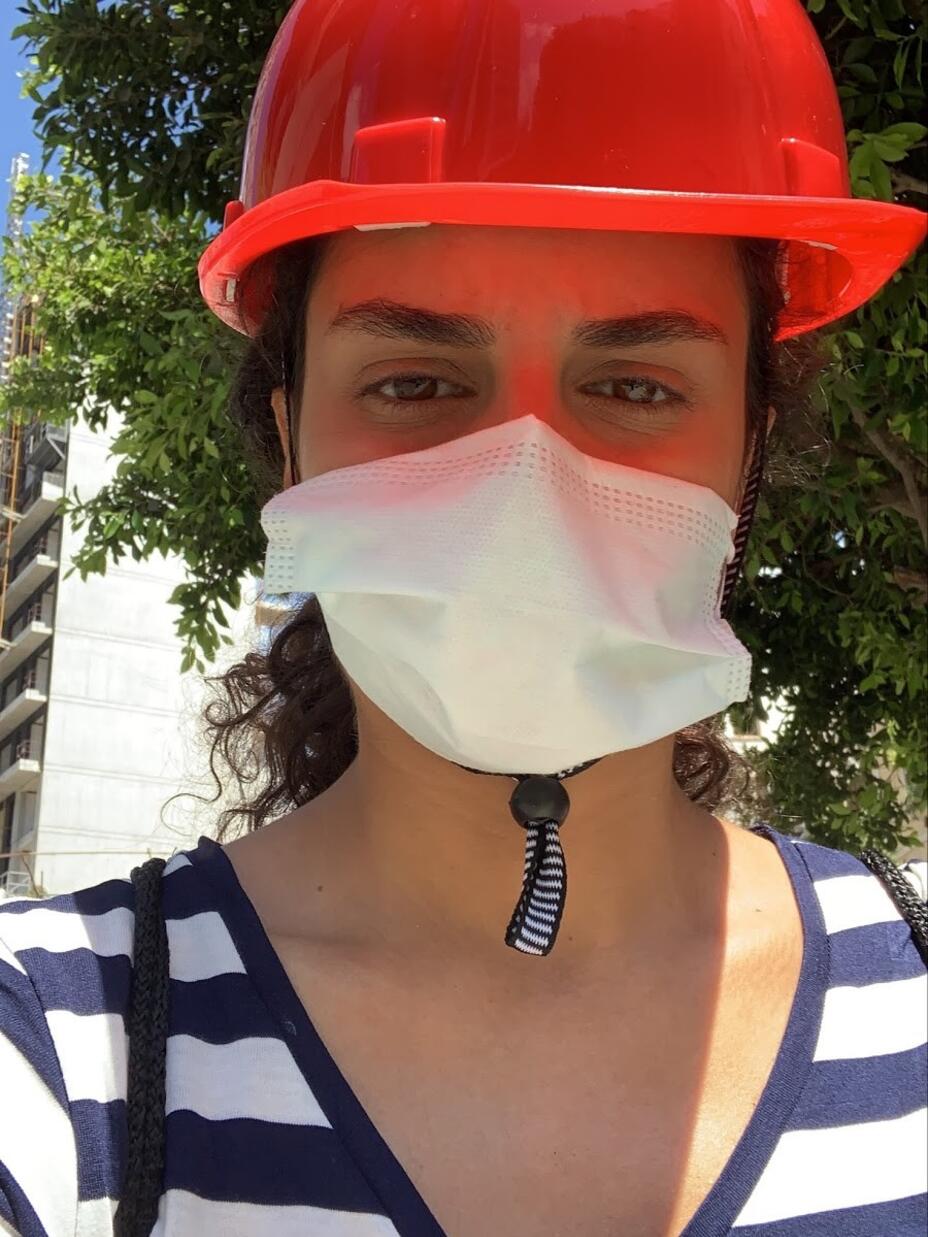 Rebecca Mouawad wearing a hard hat