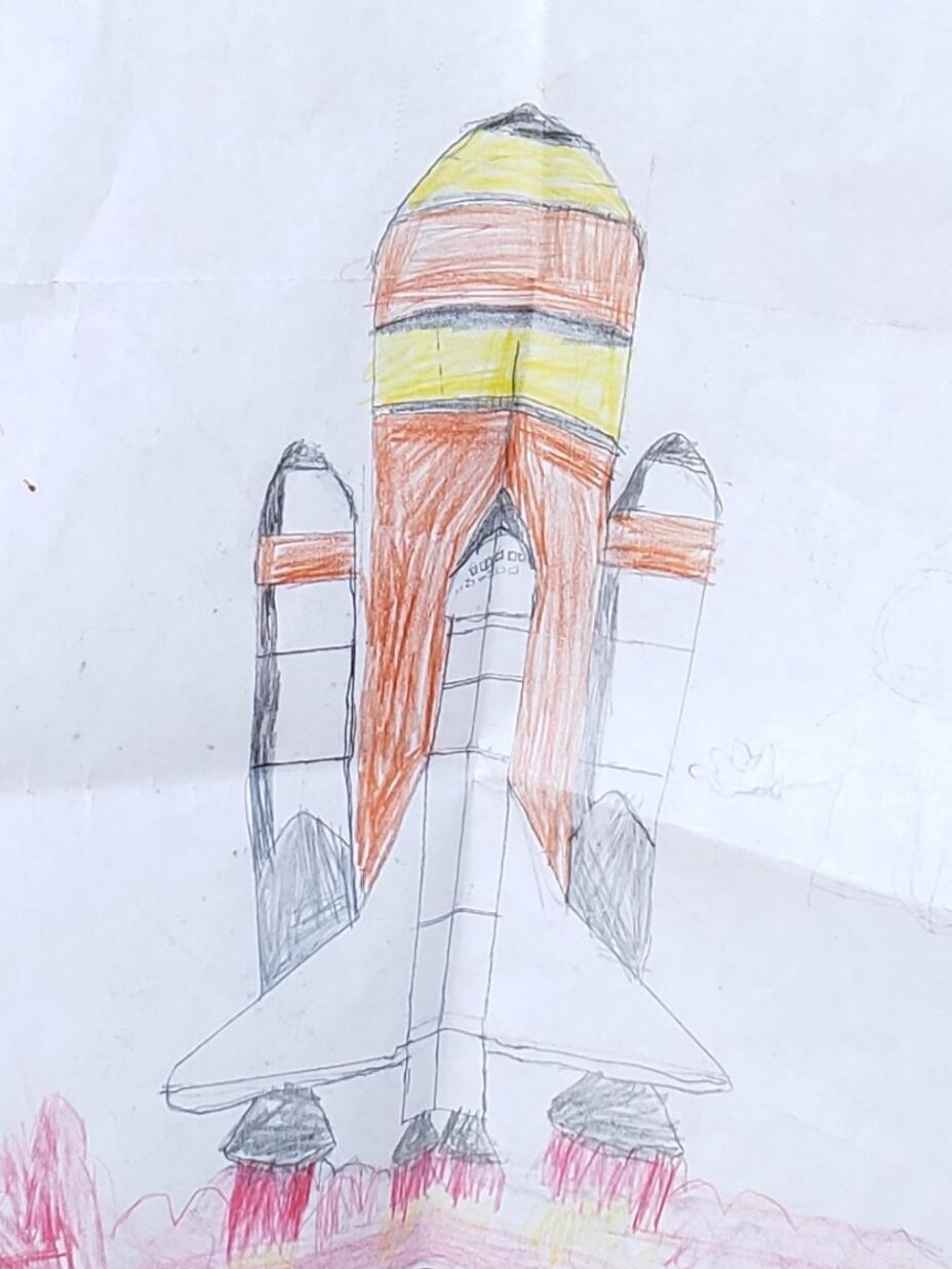 A drawing of a Space Shuttle rocket launch.