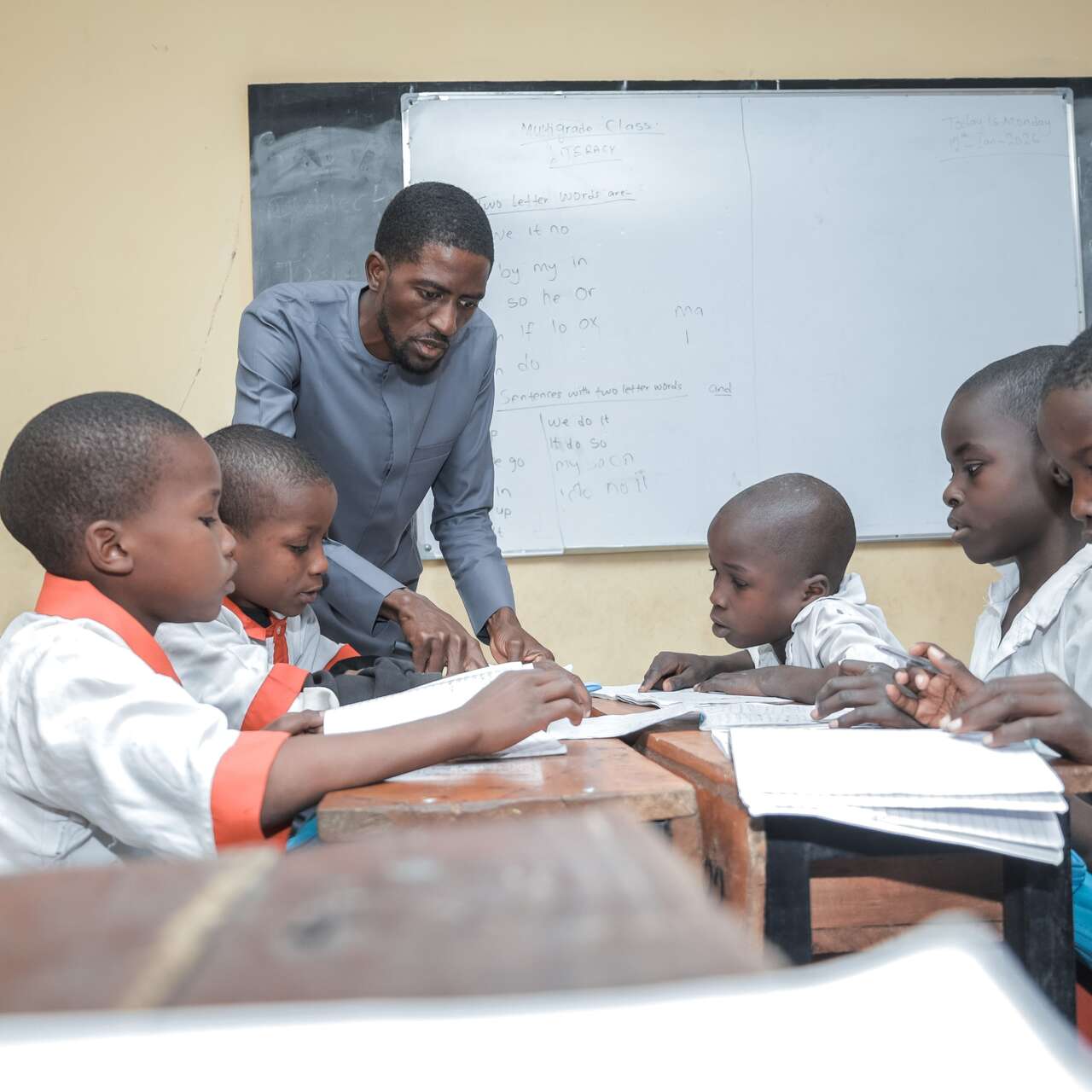 A teacher addresses a group of students in Borno State, Nigeria.