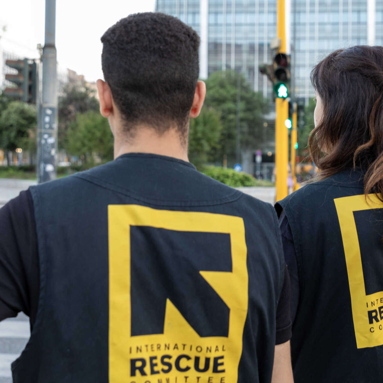 Two people wearing IRC t shirts