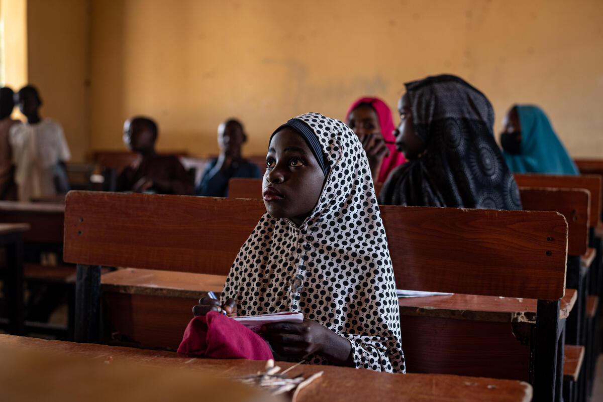 Fatima sitting in a classroom