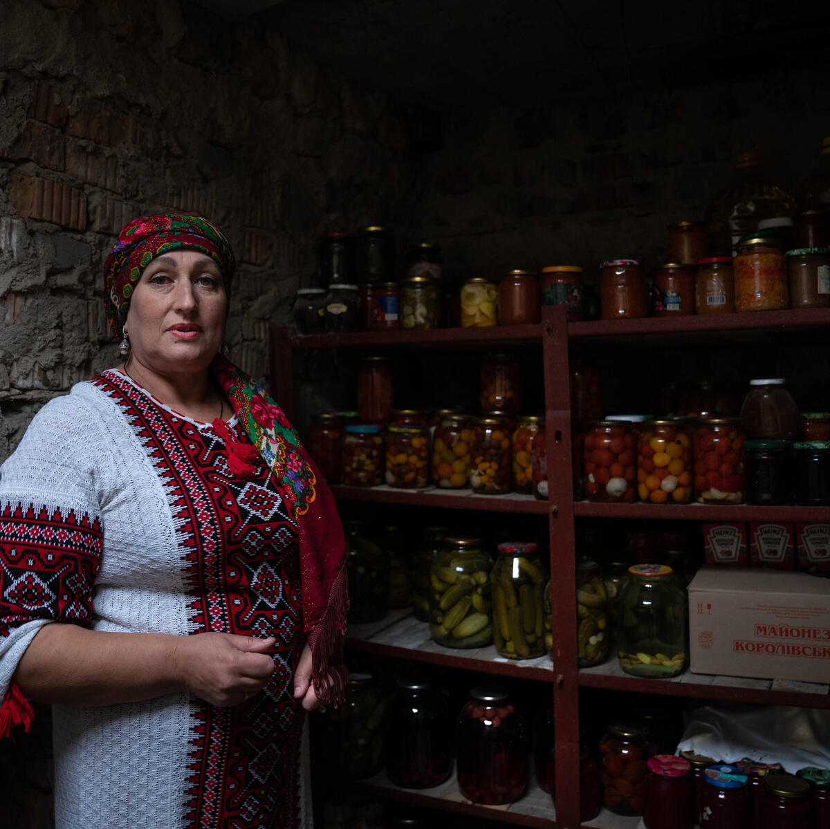 Olga inside her pickle cellar