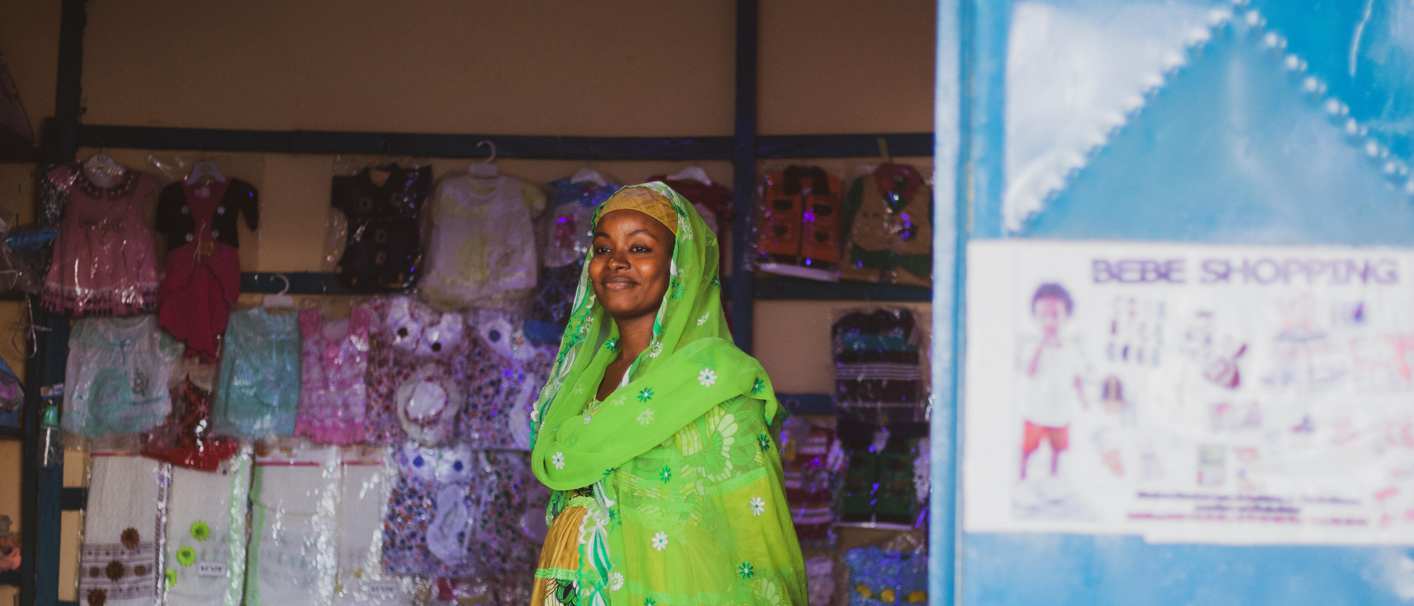 A woman in Cameroon poses for a photo.