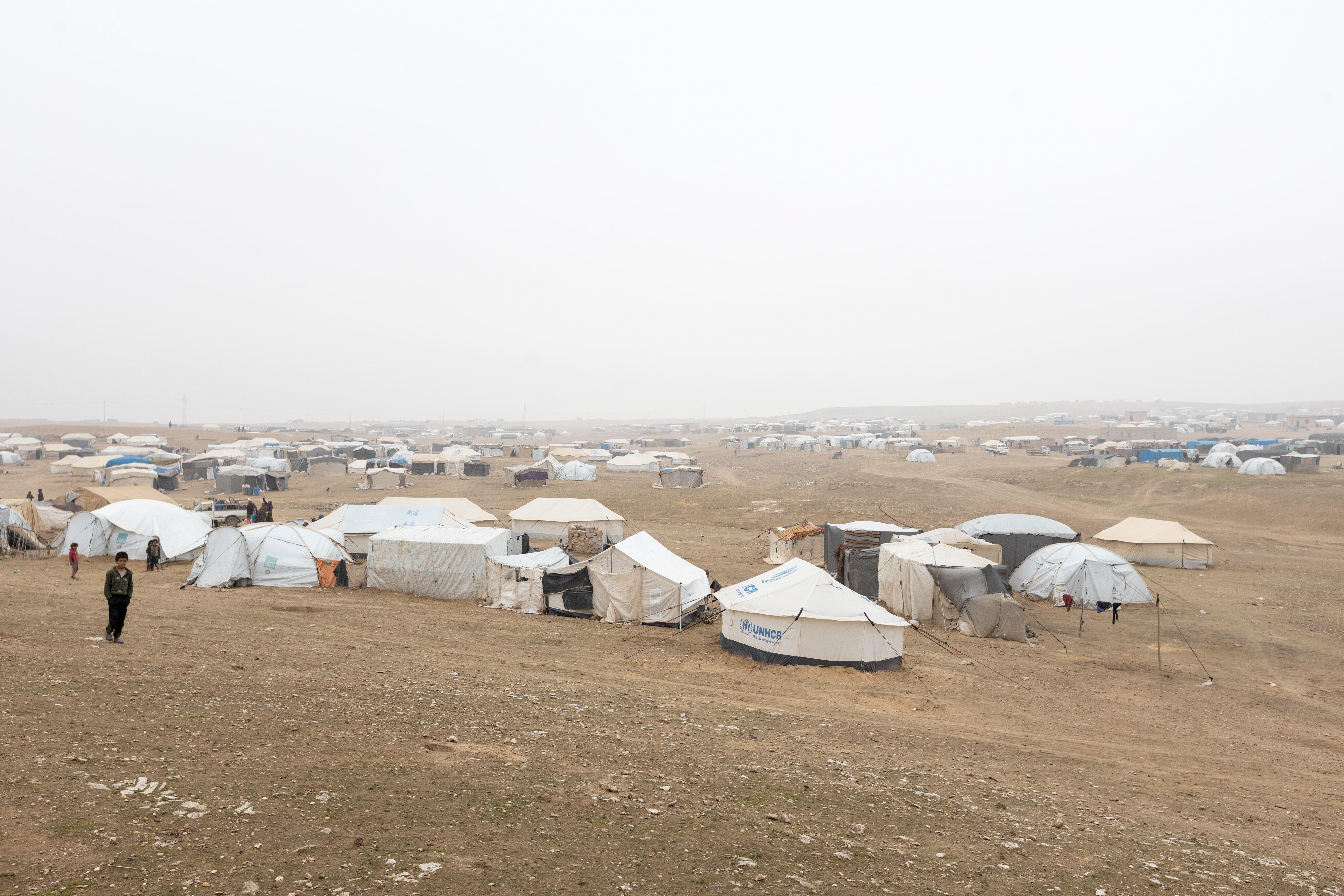A panoramic shot of a displaced camp in northeastern Syria. An IDP camp where the IRC is conducting a cholera awareness campaign and treating cholera patients.