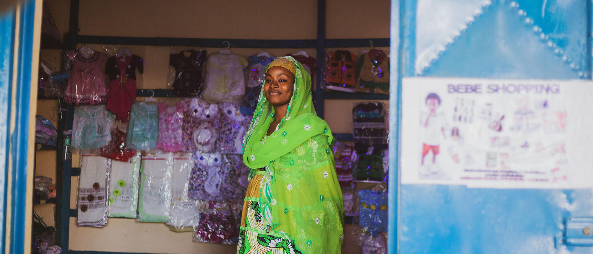 A woman in Cameroon poses for a photo.