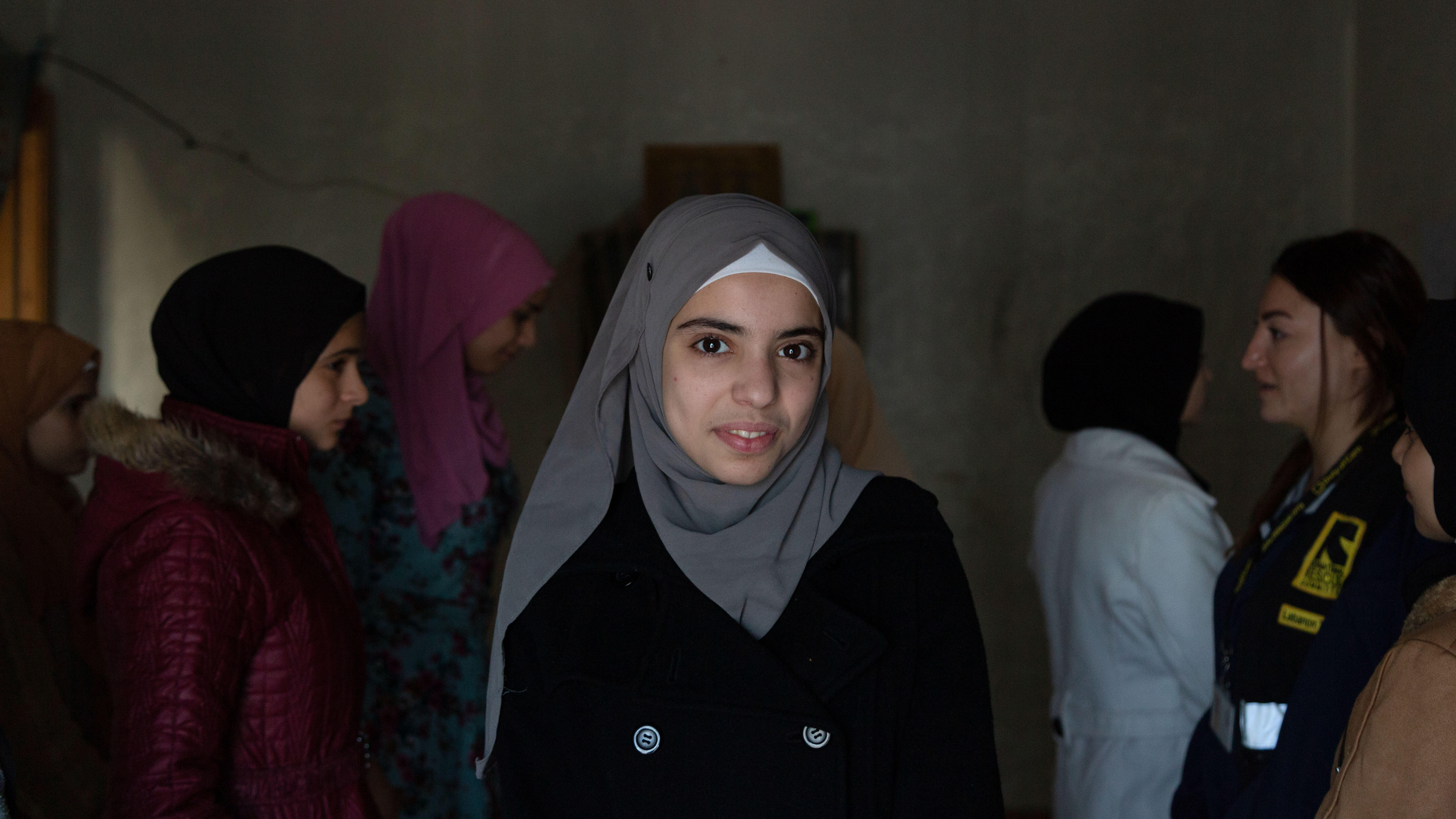 A group of women attend an IRC session in Lebanon.