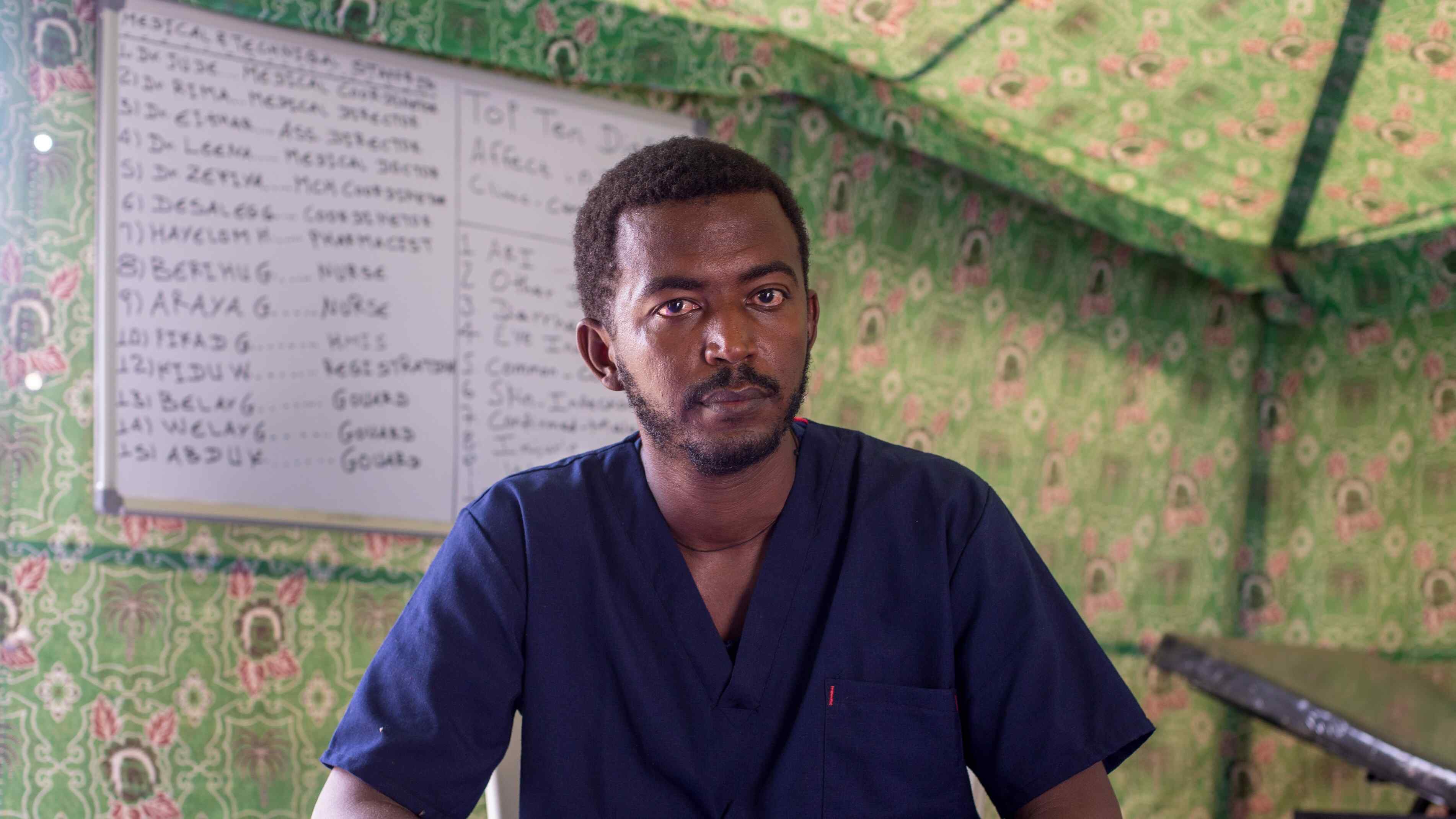 A man poses for a photo inside a building in Sudan.