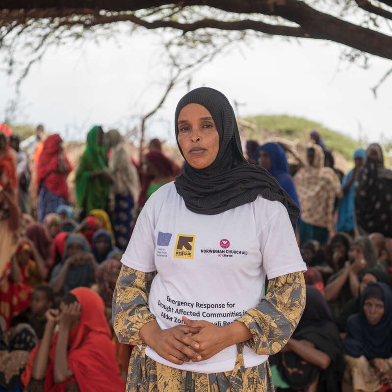 Through a partnership between the IRC and Norwegian Church Aid, Saud Farah promotes hygiene practices to prevent the spread of illness and disease in Burdhubo IDP camp in Ethiopia.