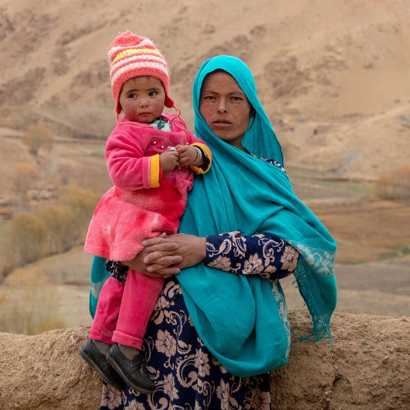 There is a lack of health care infrastructure in Bamiyan, Afghanistan, where pregnant Laila, 28, and her daughter, Zahra, 2, live with their family.