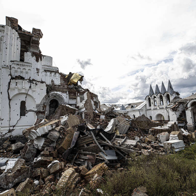 St. George's Monastery in Donetsk Oblast, Ukraine, was heavily damaged in 2022 during the war in Ukraine.