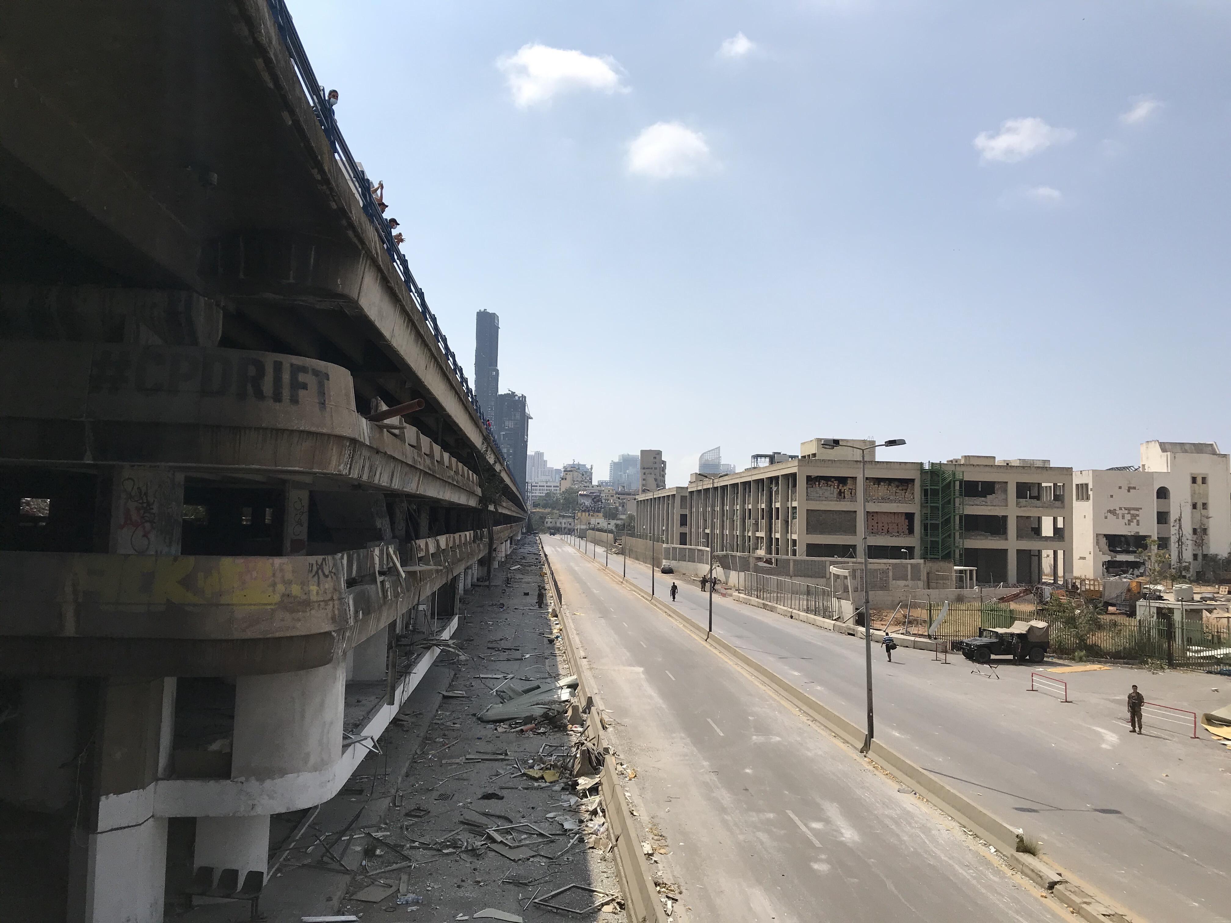 A scene of destruction at the Helo Bridge shortly after the Aug. 4, 2020 explosion in Beiruts port area