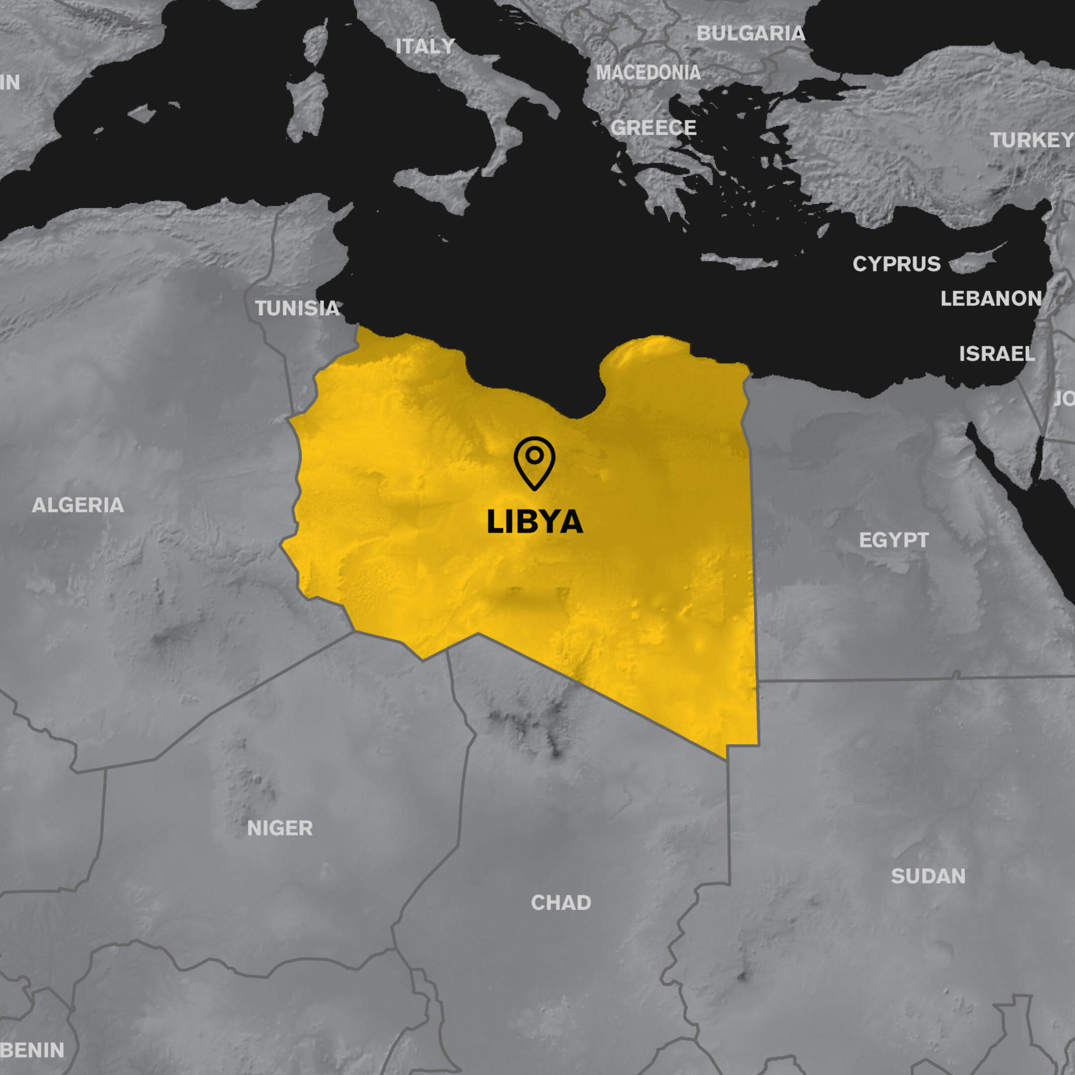 Map of Libya shown within North Africa