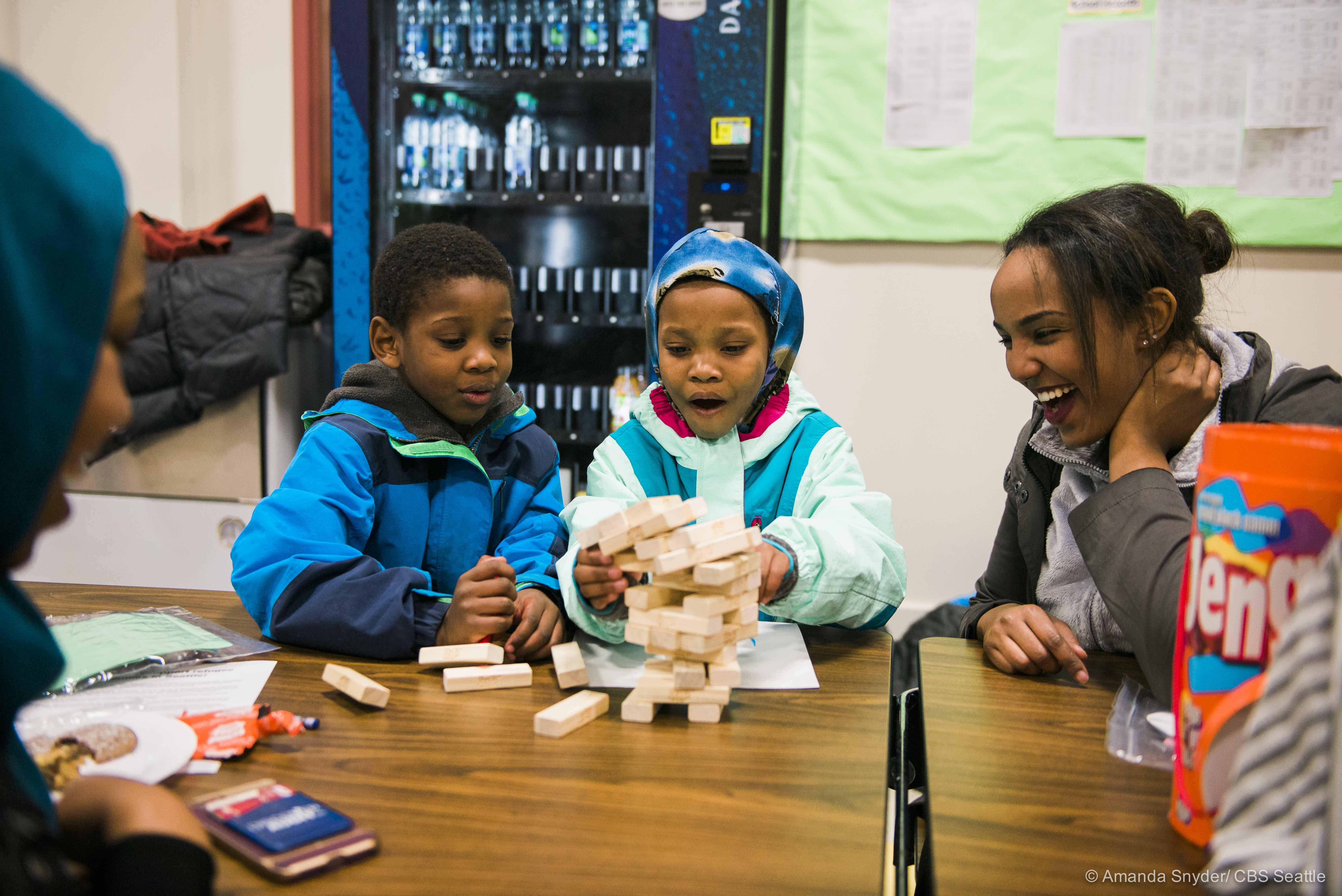 Kids playing Jenga.