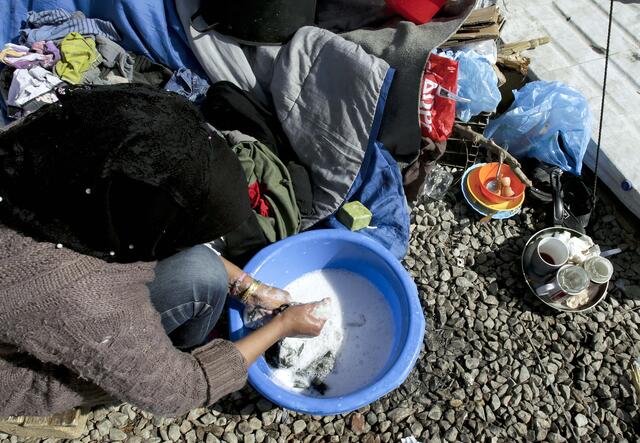 Hand-washing is the number one recommendation from health experts to limit the spread of coronavirus - in Moria, the taps only come on for a few hours a day. 