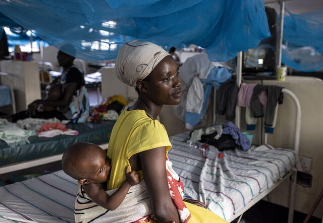 Safi Alliance, 28 with her son Segolene at the stabilization ward for severed malnourished children in Kakuma Camp, Turkana, Kenya.