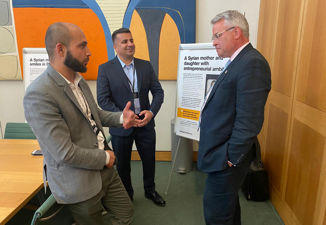  IRC clients Nasi Loodin and RISE Integration Manager Wali Ahmadzai speak with MP Tim Loughton about why investing in refugee resettlement and integration is so important