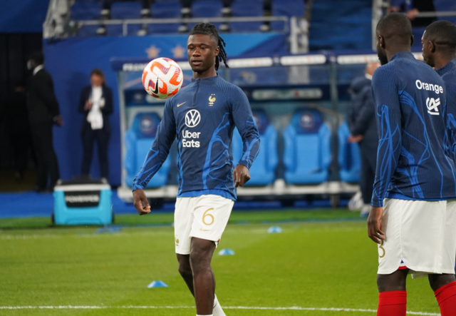 Eduardo Camavinga juggles a soccer ball.