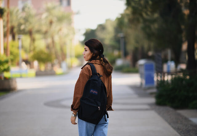 Rahila walking through ASU campus