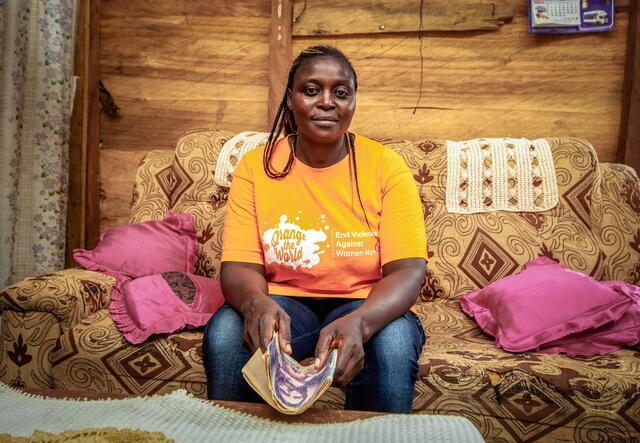 A woman sitting on a couch