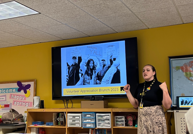 Erika Denman giving a presentation for Volunteer Appreciation Brunch