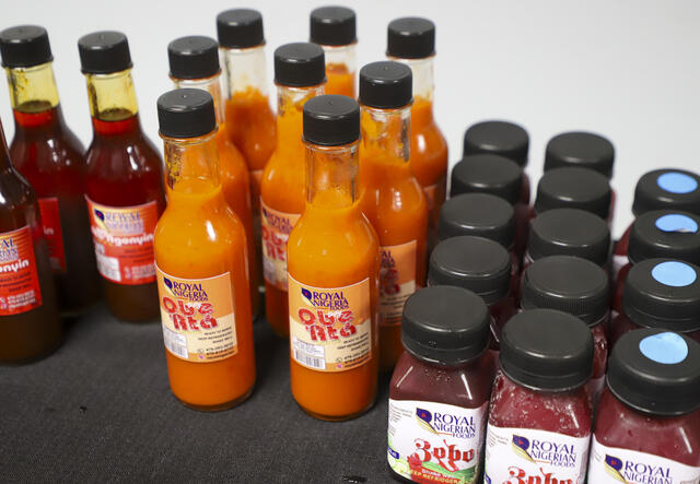 A selection of bottled sauces by Royal Nigerian Foods