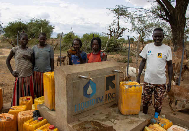 IRC's response to Drought-affected communities- IRC clients fetching water from the IRC build water point funded by Liquid IV.