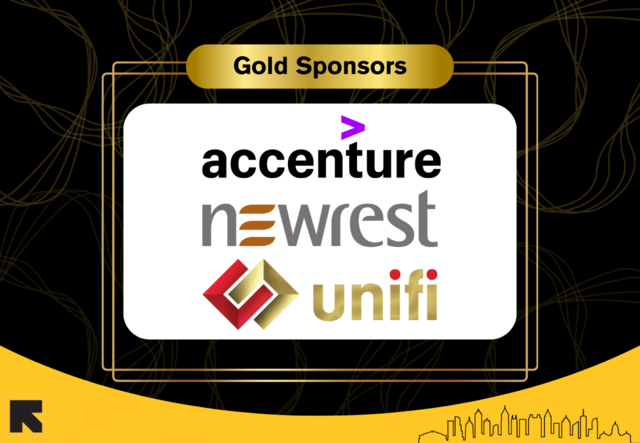 A banner displaying the Gold sponsors of Dinner Together: Accenture, Newrest, and Unifi