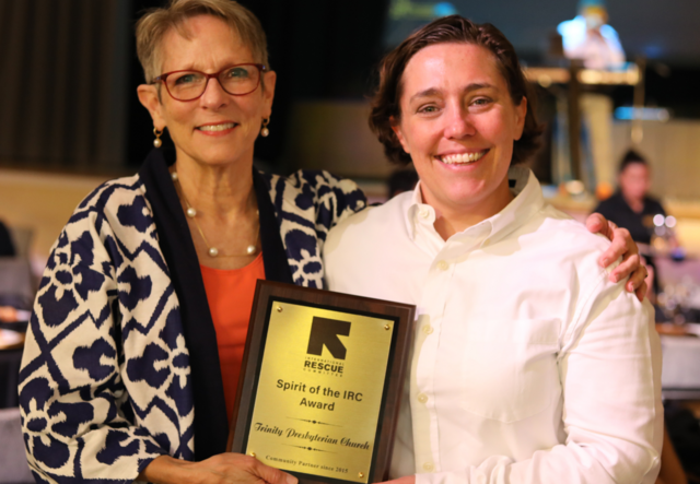 Reverend Lucy Strong and Julie Hope of Trinity Presbyterian Church received The Spirit of the IRC Award for community partner