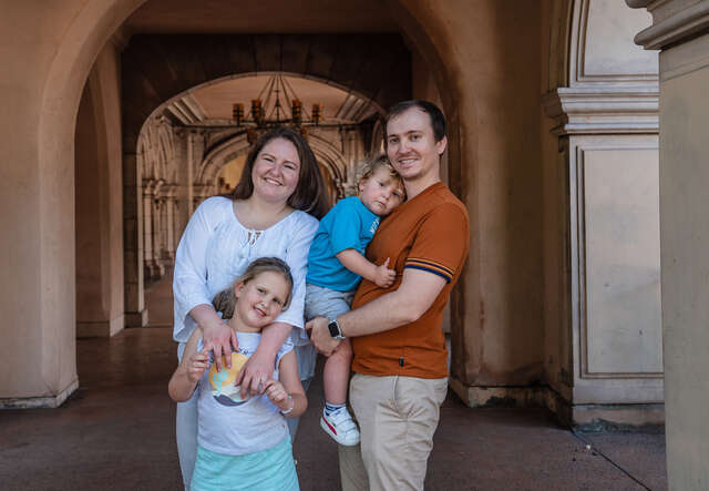 Yuliia with her husband Astem, 35, and their kids, Roman, 2, and Zlata, 7, at Balboa Park.