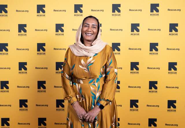 Eatizaz Yousif poses for a photo at the IRC's 2024 Global Rescue Dinner in New York City.