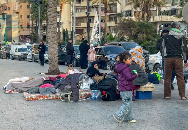 Displaced families camp out on the streets of Beirut, Lebanon.
