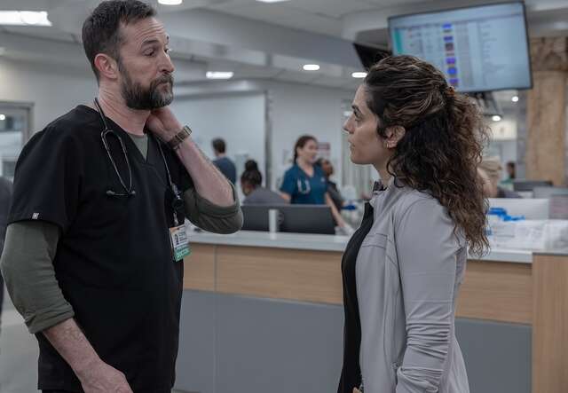 Sepideh Moafi as Dr. Baran Al-Hashimi in Season 2 of HBO's "The Pitt," a character inspired by real-life humanitarian doctors working in conflict zones.