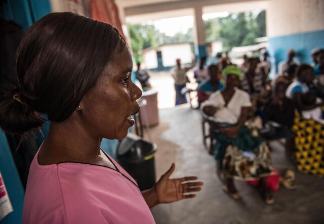 Gborlu receives support for her baby from trained health workers free of charge at Konia Health Centre.