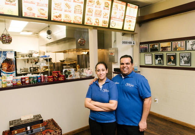 Salam Bunyan and his wife Aseel in their Middle Eastern restauarant in Boise